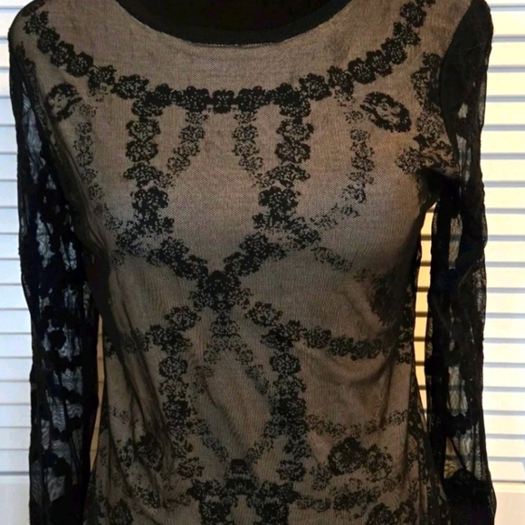 NIC+ZOE Tops - NIC+ZOE Nude Black Lace Overlay Long Sleeve Gothic Boho Design Festival SMALL